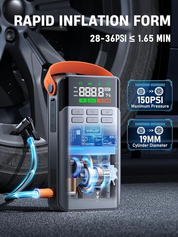 8-in-1 Car Jump Starter with Air Compressor – 5500A Peak, 150PSI Tire Inflator, 12V Portable Power Bank, LCD Display, and LED Flashlight for All Gas & 12.0L Diesel Engines in Saudi Arabia