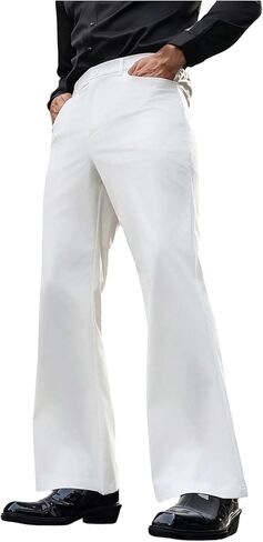 سروال رجالي من GORGLITTER ذو أرجل واسعة للعمل المكتبي واسع من أسفل جرس كاجوال عتيق من تشينو ديسكو in Kuwait