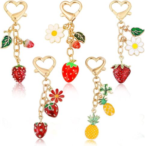 5 قطعة لطيف الفراولة حقيبة سلسلة مفاتيح Charms محفظة سلسلة Kawaii القلب ديزي سلاسل المفاتيح ظهره مفتاح سلسلة للنساء الفتيات in Kuwait