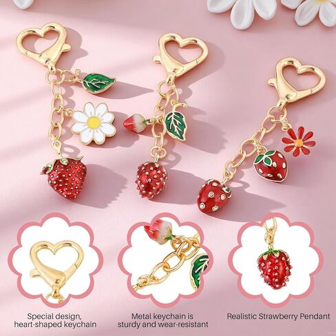 5 قطعة لطيف الفراولة حقيبة سلسلة مفاتيح Charms محفظة سلسلة Kawaii القلب ديزي سلاسل المفاتيح ظهره مفتاح سلسلة للنساء الفتيات in Kuwait