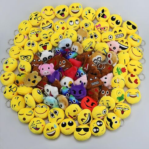 Mini Plush Keychain Set, 100Pieces, Assorted Emoticon Stuffed Toys,Backpack Plush Hangers - Great Party Favor or Gift Basket Item in Saudi Arabia