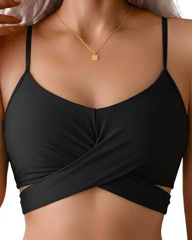 Women's 2026 Bikini Top Only Twist Front V Neck Padded Spaghetti Straps Tie Back Swim Bathing Suit Tops in Saudi Arabia