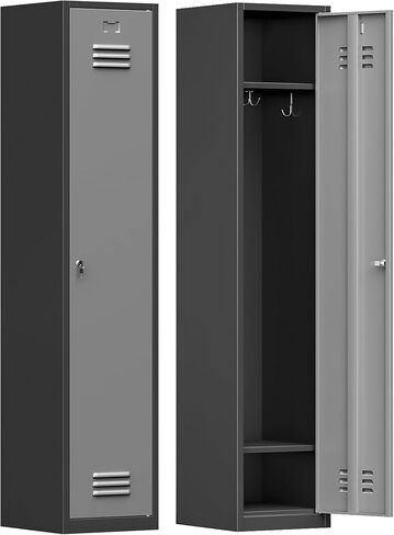 71'' Metal Locker with Keys for School,Gym,3 Tier Steel Office Storage Locker with Hook,Tall Cabinet for Employees (Black＆Gray, 1-Door) in Saudi Arabia