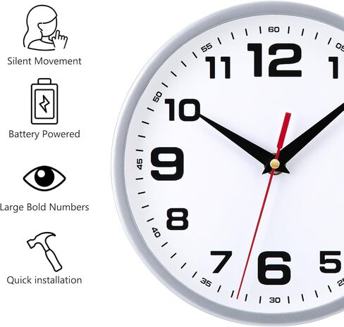 Wall Clock Silent Non-Ticking 8 Inch Modern Clocks Battery Operated Small Analog Silver Clock for Kitchen Bedroom Office Living Room Decor in Saudi Arabia