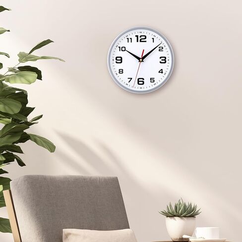 Wall Clock Silent Non-Ticking 8 Inch Modern Clocks Battery Operated Small Analog Silver Clock for Kitchen Bedroom Office Living Room Decor in Saudi Arabia