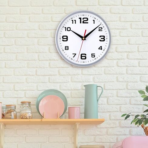 Wall Clock Silent Non-Ticking 8 Inch Modern Clocks Battery Operated Small Analog Silver Clock for Kitchen Bedroom Office Living Room Decor in Saudi Arabia