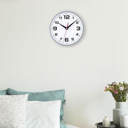 Wall Clock Silent Non-Ticking 8 Inch Modern Clocks Battery Operated Small Analog Silver Clock for Kitchen Bedroom Office Living Room Decor in Saudi Arabia