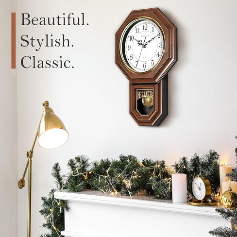 ساعات حائط بندول Sunexinlo تعمل بالبطارية، ساعة حائط منظمة مع البندول، ساعة الجد المزخرفة العتيقة لغرفة المعيشة وغرفة النوم والمطبخ والمكتب، بني 11.8 × 17.7 بوصة in Kuwait