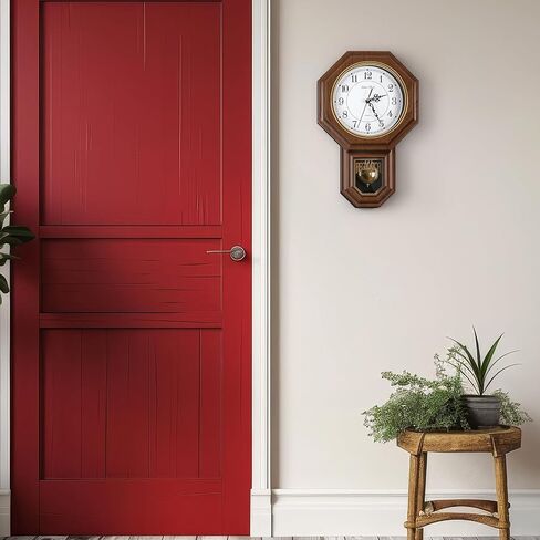 ساعات حائط بندول Sunexinlo تعمل بالبطارية، ساعة حائط منظمة مع البندول، ساعة الجد المزخرفة العتيقة لغرفة المعيشة وغرفة النوم والمطبخ والمكتب، بني 11.8 × 17.7 بوصة in Kuwait