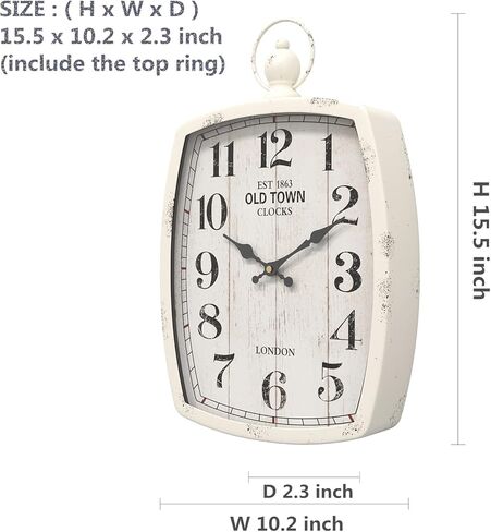 ساعة حائط مستطيلة كبيرة من Mentry، طراز عتيق أبيض عتيق، ساعات حائط ديكور صامت تعمل بالبطارية لغرفة المعيشة، المزرعة، المطبخ، المكتب (15.5 بوصة ارتفاع × 10.2 بوصة عرض) in Kuwait