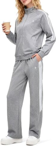 Little Donkey Andy Women Sweatsuit Jogger Full Zip Tracksuit 2 Piece Athletic Outfit Straight Leg Sweatpant Set Matching Suit in Saudi Arabia