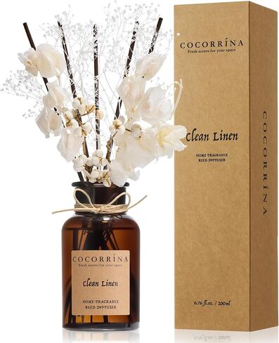 مجموعة ناشرة روائح القصب من كوكورينا، ناشر زيت معطر برائحة الفانيليا وزهر البرتقال سعة 6.7 أونصة مع زهور محفوظة حقيقية، عطر ديكور منزلي جمالي لغرفة المعيشة والمكتب وغرفة النوم والهدايا in Kuwait