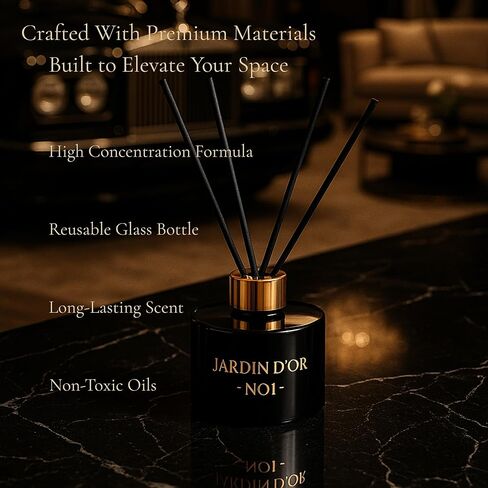 Premium Reed Diffuser Set for Home, Bath & Office Decor - 6.7oz (200ml) - Child & Pet Friendly Sea Salt Scented Oil - Reusable, Refillable Glass Bottle Fiber Sticks in Saudi Arabia