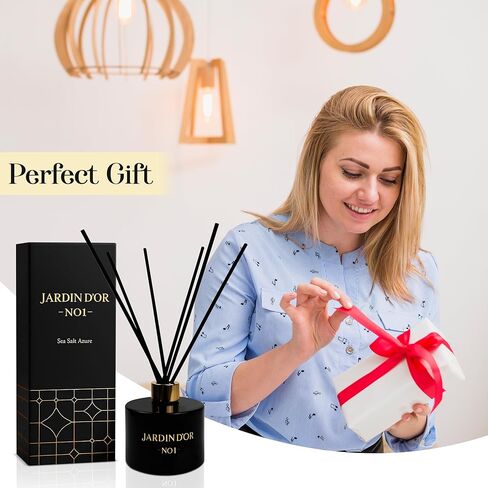 Premium Reed Diffuser Set for Home, Bath & Office Decor - 6.7oz (200ml) - Child & Pet Friendly Sea Salt Scented Oil - Reusable, Refillable Glass Bottle Fiber Sticks in Saudi Arabia