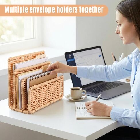 الروطان منظم البريد لمكتب حامل البريد كونترتوب مع 3 فتحات الروطان رسالة فارز ملف حامل المغلف كتاب حامل منظم مكتب مكتب المزرعة وملحقات التخزين in Kuwait