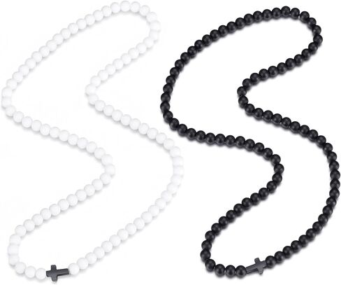 Beaded Cross Necklace for Men and Women Pearl Necklace for Men 6mm Prayer Beads Black Cross in Saudi Arabia