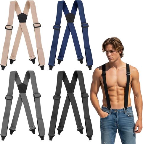 4 Pcs X Back Hidden Suspenders for Men, Heavy Duty Hiking Suspenders Adjustable Under Clothing Invisible Belt Undergarment Suspender for Winter Untucked Men Outdoor Hiking in Saudi Arabia