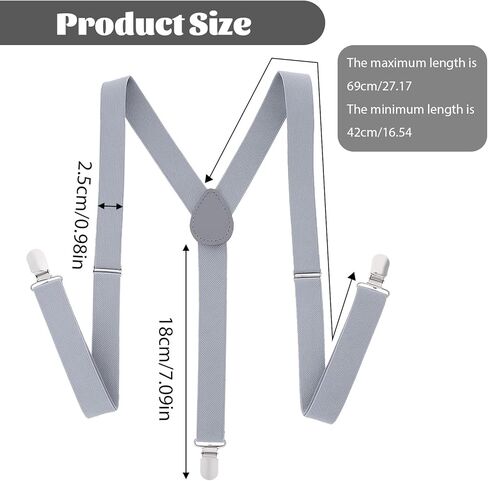 1 Inch Grey Suspenders for Men Y Shape Suspender Set with 3 Strong Clips Adjustable Braces, Y Shape with Strong Clips Adjustable Elastic Solid Color 1 Inch Wide YShape Costume Suspenders, Grey in Saudi Arabia