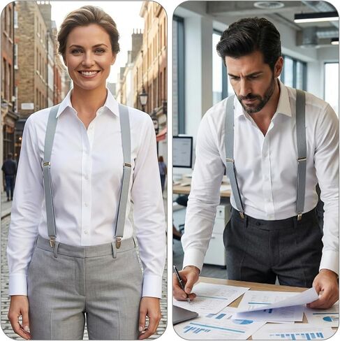1 Inch Grey Suspenders for Men Y Shape Suspender Set with 3 Strong Clips Adjustable Braces, Y Shape with Strong Clips Adjustable Elastic Solid Color 1 Inch Wide YShape Costume Suspenders, Grey in Saudi Arabia