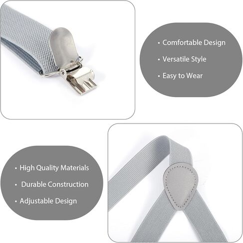 1 Inch Grey Suspenders for Men Y Shape Suspender Set with 3 Strong Clips Adjustable Braces, Y Shape with Strong Clips Adjustable Elastic Solid Color 1 Inch Wide YShape Costume Suspenders, Grey in Saudi Arabia