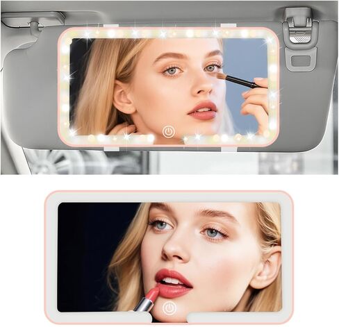 Rechargeable Car Vanity Mirror with Lights,50 LED Beads Car Mirror Vanity Adjustable 3 Color & Brightness,Touchable Cars Visor Mirrors with Light as Cars Accessories for Women (White) in Saudi Arabia