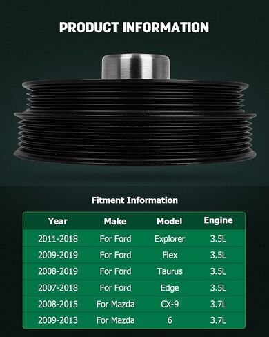 SCITOO 594-401 Harmonic Balancer Crankshaft Pulley Fits 2007-2018 For Ford For Edge 2011-2017 For Ford Explorer 2009-2016 For Ford Flex 2010-2012 For Ford Fusion in Kuwait