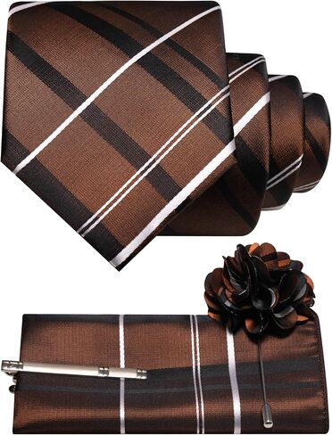 JEMYGINS Mens Striped Tie and Pocket Square with Tie Clip Lapel Pin Set 4PCS in Saudi Arabia