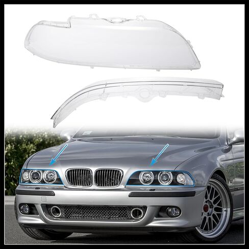 1 زوج الجانب الأيسر الأيمن سيارة الجبهة العلوي كشافات غطاء العدسة PC قذيفة لسيارات BMW E39 تجميل 525i 528i 1996-2003 4 باب 63128375301 63128375302 مادة متينة in Kuwait