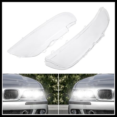1 زوج الجانب الأيسر الأيمن سيارة الجبهة العلوي كشافات غطاء العدسة PC قذيفة لسيارات BMW E39 تجميل 525i 528i 1996-2003 4 باب 63128375301 63128375302 مادة متينة in Kuwait