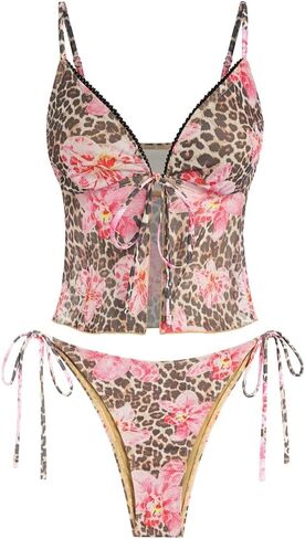 ZAFUL Tankini ملابس السباحة للنساء الدانتيل تقليم التعادل الجبهة محكم عالية قطع Tanga Tankini مجموعة in Kuwait