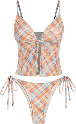 ZAFUL Tankini ملابس السباحة للنساء الدانتيل تقليم التعادل الجبهة محكم عالية قطع Tanga Tankini مجموعة in Kuwait