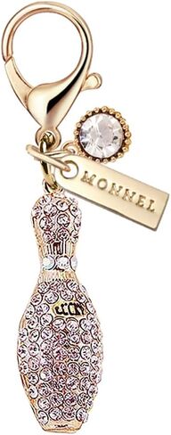 MC332 Crystal Big 3D Bowling Lobster Clasp Charm for Women with Velvet Bag (Gold,1 Piece) in Saudi Arabia