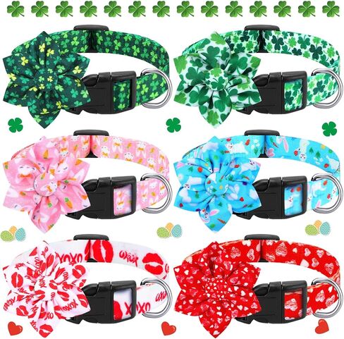 Paterr 6 قطع طوق كلب لعيد الحب مع زهرة قابلة للتعديل للعطلات وأطواق للكلاب وإبزيم أمان لعيد القديس باتريك وعيد الفصح وطوق كلب من النايلون للإناث والذكور والكلاب الأليفة الصغيرة والمتوسطة والكبيرة (متوسطة) in Kuwait