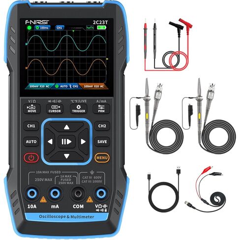 FNIRSI 2C23T Digital Oscilloscope Multimeter DDS Generator 3 in 1, 2 Channels, 10MHz Bandwidth, 50MSa/s Sampling Rate, 10000 Counts, Voltage, Current, Capacitor, Resistor, Diode Test in Kuwait