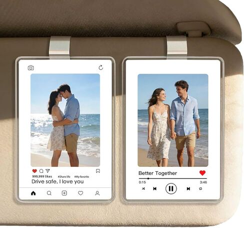 WCDHOR 2 x Custom Photo Car Visor Clip, Personalized Gift for Him Anniversary, Drive Safe Gift, Car Photo Frame, Couples Keepsake Unique, Couples, Family (2) in Kuwait
