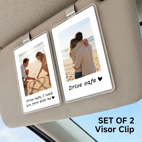 WCDHOR 2 x Custom Photo Car Visor Clip, Personalized Gift for Him Anniversary, Drive Safe Gift, Car Photo Frame, Couples Keepsake Unique, Couples, Family (2) in Kuwait