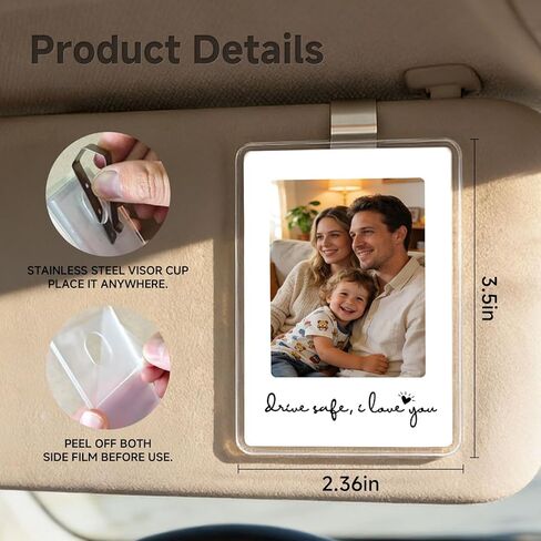 WCDHOR 2 x Custom Photo Car Visor Clip, Personalized Gift for Him Anniversary, Drive Safe Gift, Car Photo Frame, Couples Keepsake Unique, Couples, Family (2) in Kuwait