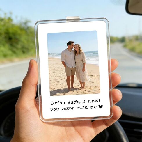 WCDHOR 2 x Custom Photo Car Visor Clip, Personalized Gift for Him Anniversary, Drive Safe Gift, Car Photo Frame, Couples Keepsake Unique, Couples, Family (2) in Kuwait