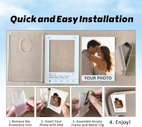 WCDHOR 2 x Custom Photo Car Visor Clip, Personalized Gift for Him Anniversary, Drive Safe Gift, Car Photo Frame, Couples Keepsake Unique, Couples, Family (2) in Kuwait