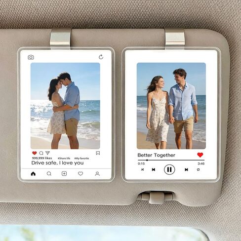 WCDHOR 2 x Custom Photo Car Visor Clip, Personalized Gift for Him Anniversary, Drive Safe Gift, Car Photo Frame, Couples Keepsake Unique, Couples, Family (2) in Kuwait