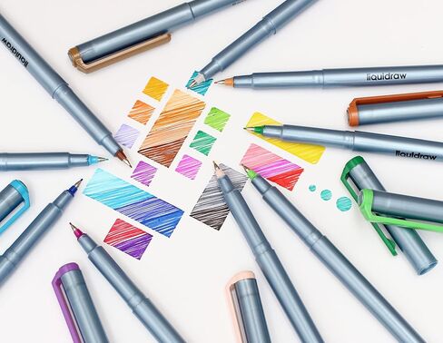 Liquidraw Multicolor Fineliner Pens - 25 Set | Fine Point 0.5 mm Tip | Storage Wallet | Ergonomic Colored Pens For Artists, Drawing, Calligraphy, Sketching, Bible Journaling Pen | Fade Resistant Ink in Kuwait