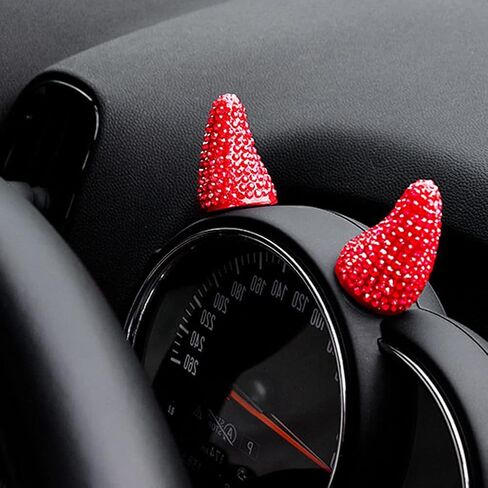 Unifizz Bling Rhinestone Devil Horn Car Tachometer Dashboard Decoration for BMW Mini Cooper Creative Central Control Instrument Panel Tachometers Red in Saudi Arabia