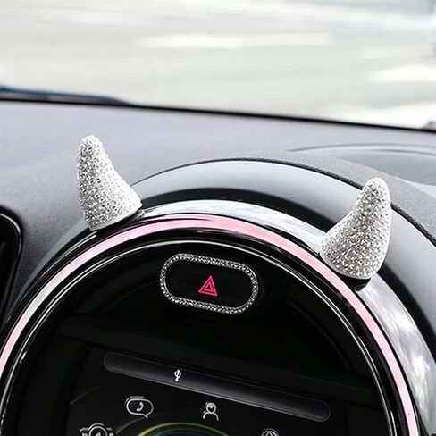 Unifizz Bling Rhinestone Devil Horn Car Tachometer Dashboard Decoration for BMW Mini Cooper Creative Central Control Instrument Panel Tachometers Red in Saudi Arabia