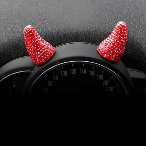 Unifizz Bling Rhinestone Devil Horn Car Tachometer Dashboard Decoration for BMW Mini Cooper Creative Central Control Instrument Panel Tachometers Red in Saudi Arabia