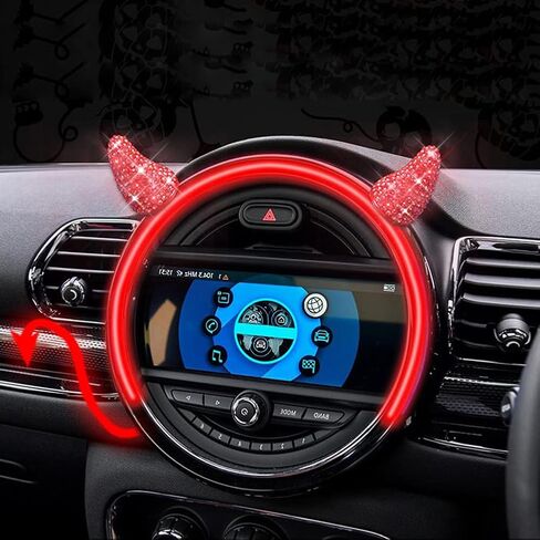 Unifizz Bling Rhinestone Devil Horn Car Tachometer Dashboard Decoration for BMW Mini Cooper Creative Central Control Instrument Panel Tachometers Red in Saudi Arabia