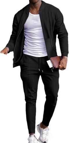 Men's Winter Blazer Set Fashion Waffle Baseball Suit Round Neck Pocket Zipper Long Sleeve Trousers Two-Piece Se in Saudi Arabia