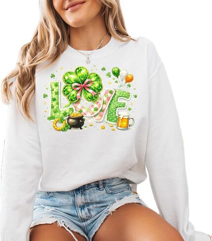 Lucky Love Shamrock Sweatshirt St Patricks Day Clover Graphic Pullover in Kuwait