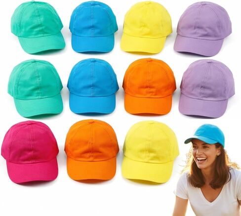 Bright Pastel Baseball Caps - 12 Pieces Multicolor in Saudi Arabia