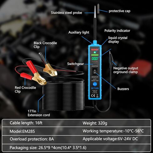 مجموعة اختبار مسبار دائرة الطاقة بشاشة LED رقمية 6-24 فولت من ZKTOOL، جهاز اختبار النظام الكهربائي للسيارات، جهاز اختبار دائرة السيارة، جهاز اختبار الدائرة القصيرة/الجهد الكهربي، تحديد القطبية، ضوء اختبار، مع صندوق التعبئة والتغليف in Kuwait
