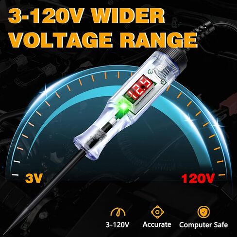 اختبار الضوء للسيارات 3-120 فولت تيار مستمر LED جهاز اختبار الدائرة الرقمية مع عرض الجهد، جهاز اختبار الجهد الكهربائي ثنائي الاتجاه التلقائي، قلم اختبار كهربائي لصمامات استمرارية قطبية بطارية السيارة in Kuwait